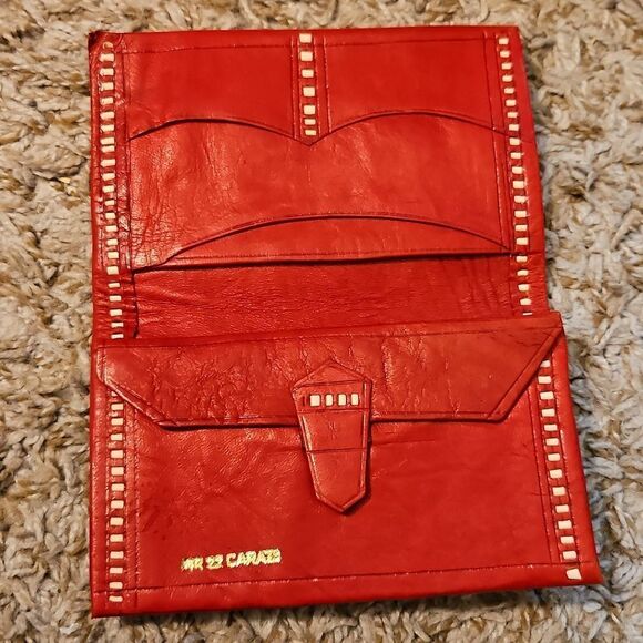 Vintage Red Leather Handcrafted Wallet with Gold Detail - Picture 2 of 5